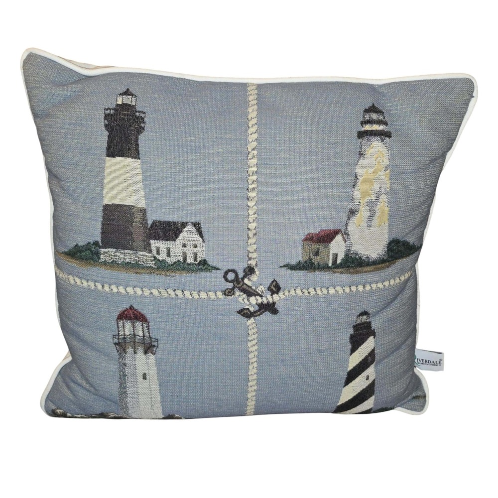 Riverdale‎ Lighthouse Throw Pillow Coastal Nautical Decor Accent Square